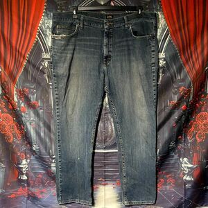 Lee Straight Jeans Men 42x32 Blue Cotton Denim Relaxed Fit Faded Stretch Outdoor